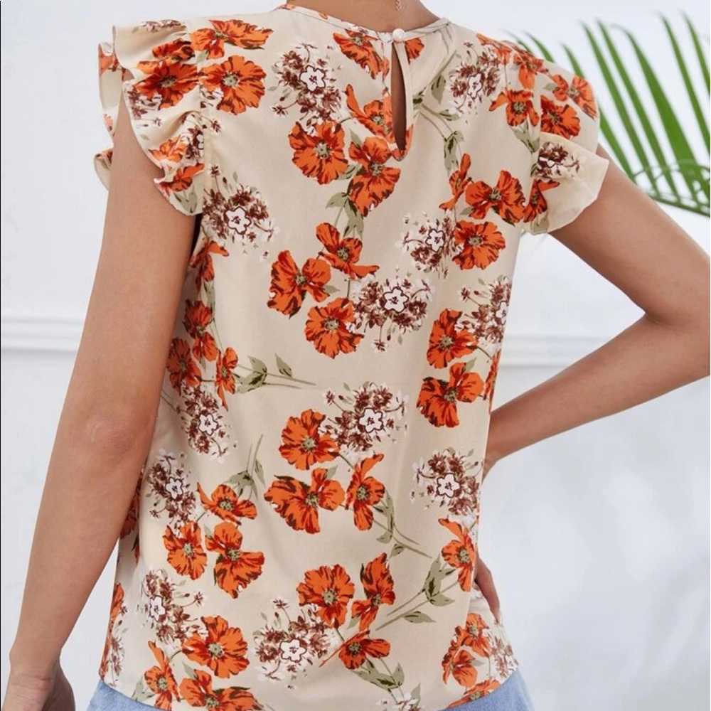 Boho Floral Print Butterfly Sleeve Top Blouse - Picture 2 of 5